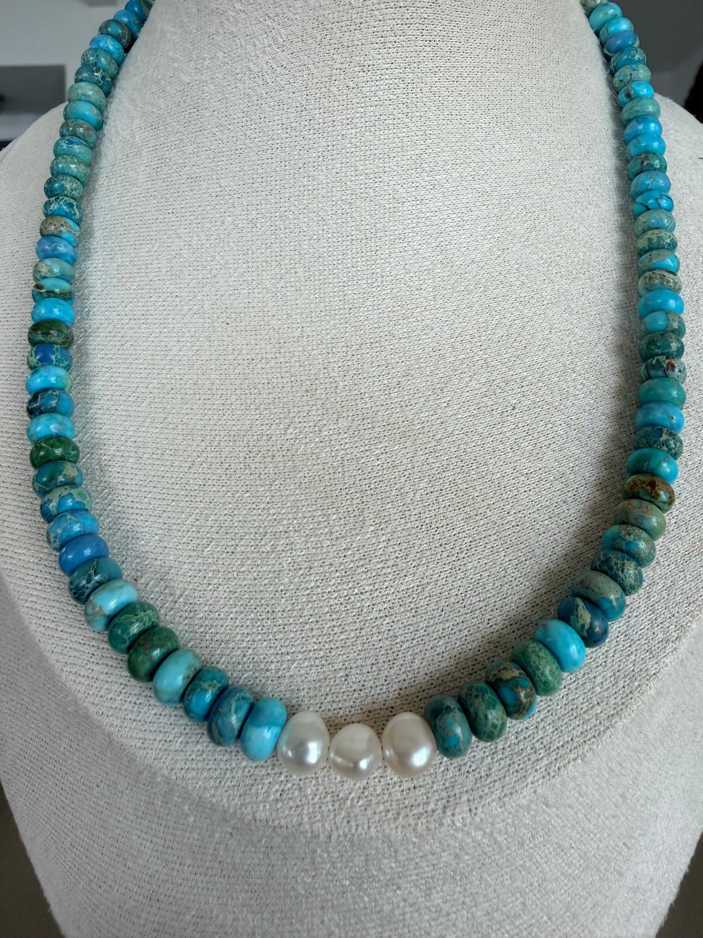 Golden Tide - Turquoise & Pearl Accent Necklace