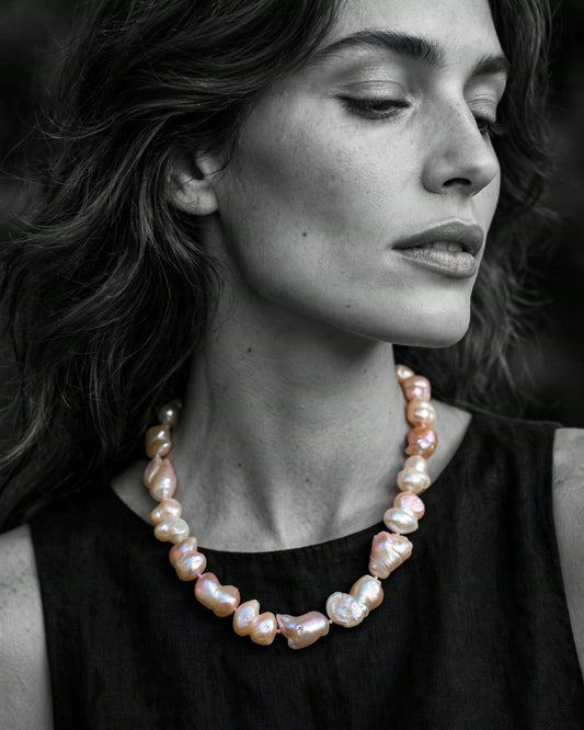 Blush Baroque Pearl Necklace | Hand-Knotted Freshwater Pearls