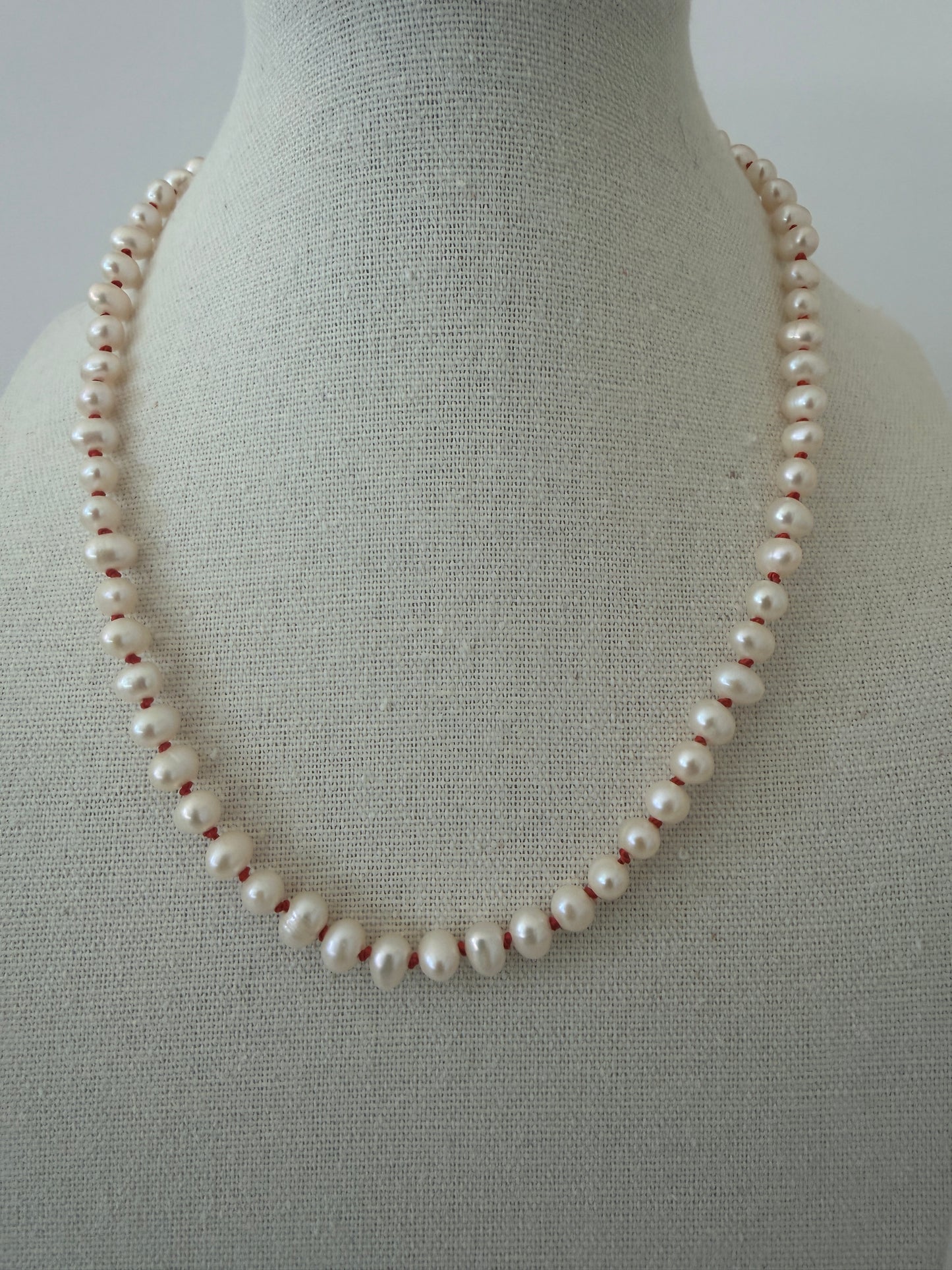 Freshwater Pearl Necklace - Coral Knots