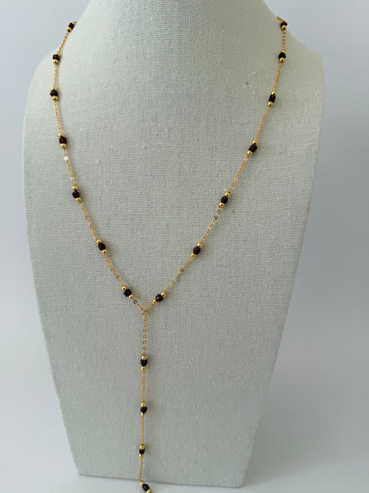 Garnet Lariat Necklace – 23” Gold Filled Chain