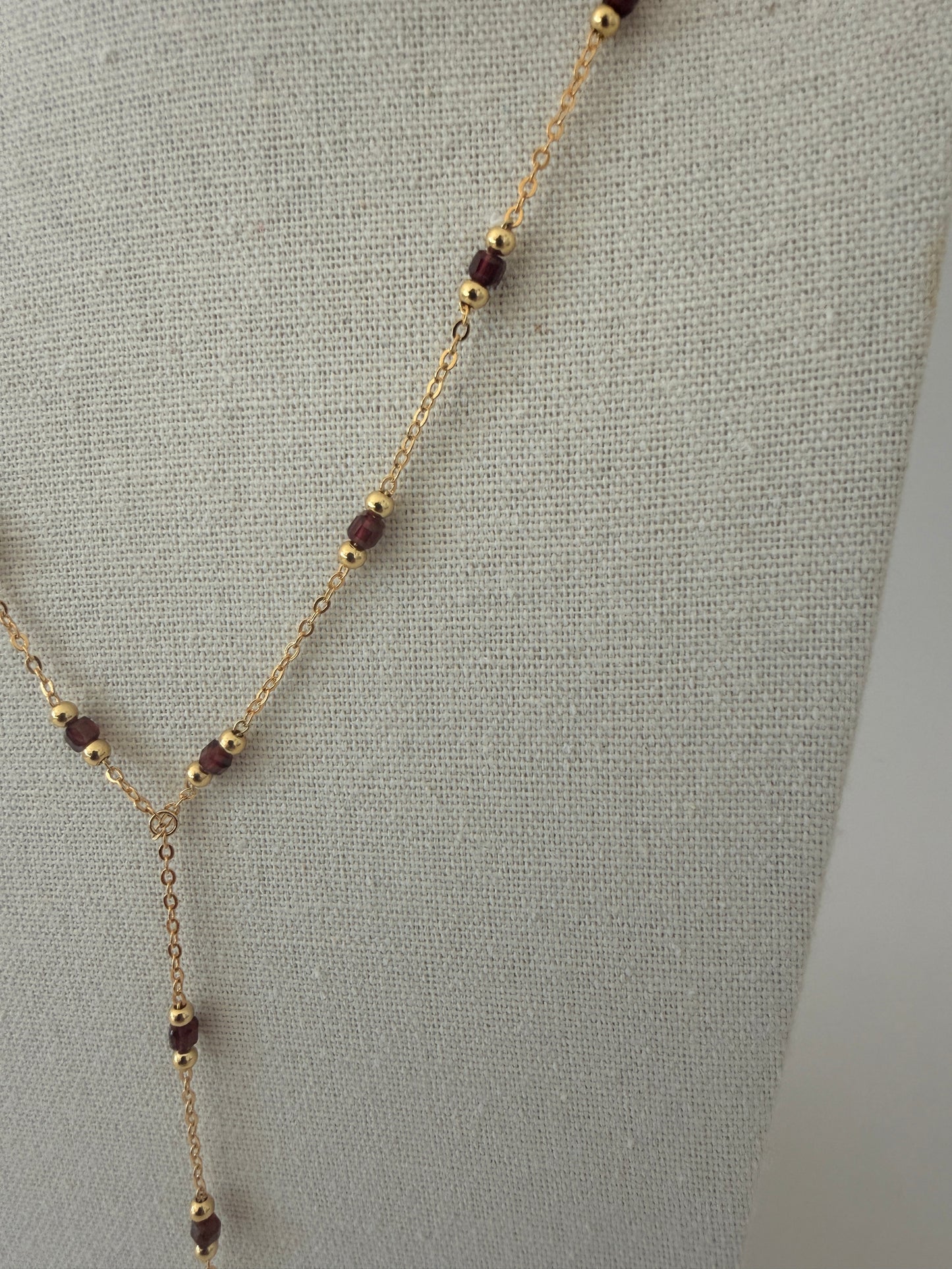Garnet Lariat Necklace – 23” Gold Filled Chain